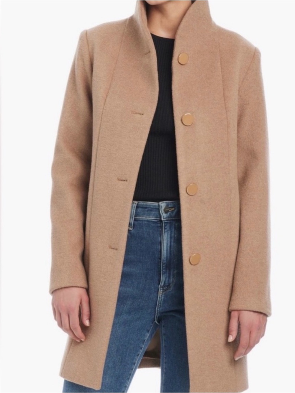 Kate Spade Single Breasted Stand Collar Camel Wool Blend Coat - Medium NEW